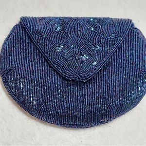Vintage Magid Navy Blue Purple Beaded Evening Bag